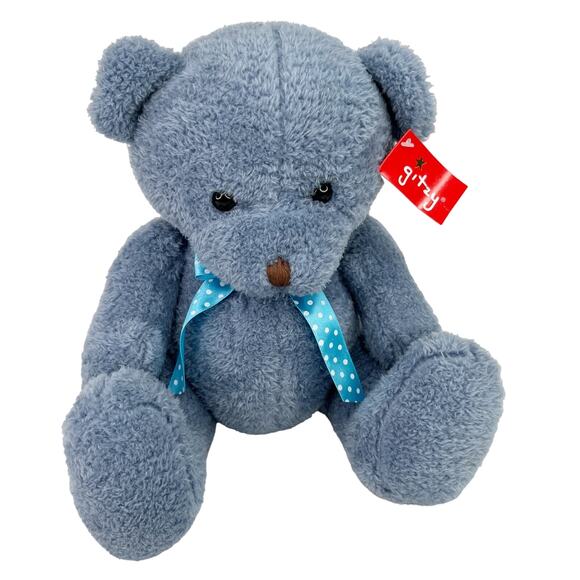 Gitzy Blue Teddy Bear Polka Dot Ribbon 160120 9.5" New - Picture 10 of 10